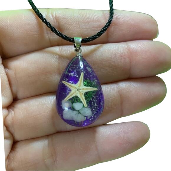 Starfish Purple Acrylic Satin Cord Necklace - Picture 4 of 6